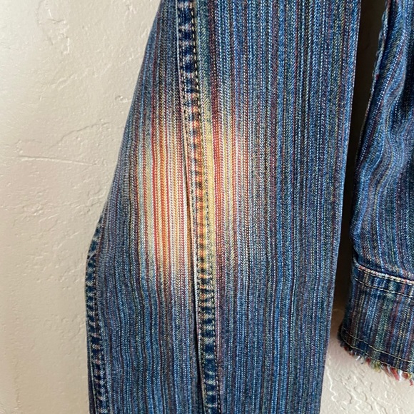 Blue denim jacket with light colourful stripes - Picture 3 of 8